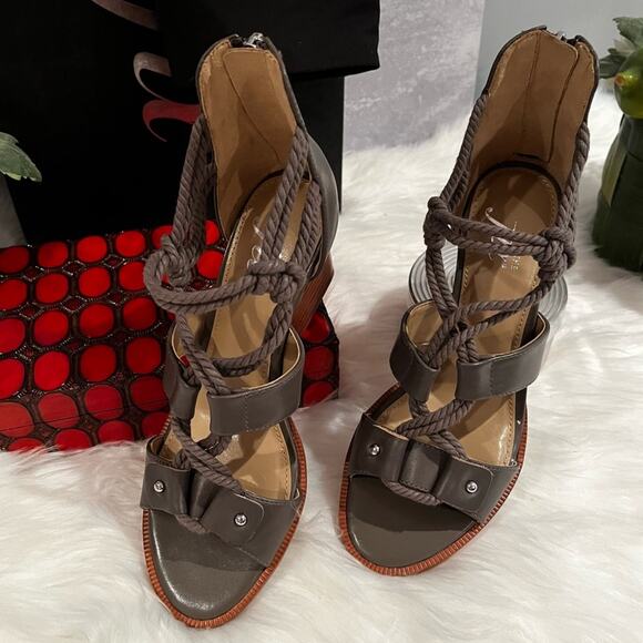 NEW The Fix Jackson Leather Rope Lace Up Block Heel Gladiator Sandals Grey 6 NIB - Picture 14 of 16